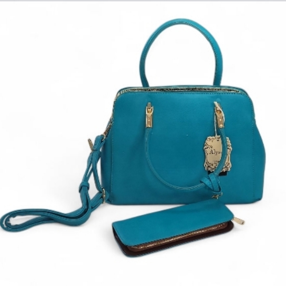 Alyssa Turquoise Satchel Bag and Wallet Set